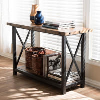 Baxton Studio CA-1117-ST (YLX-2680ST) Herzen Rustic Industrial Style Antique Black Textured Finished Metal Distressed Wood Occasional Console Table